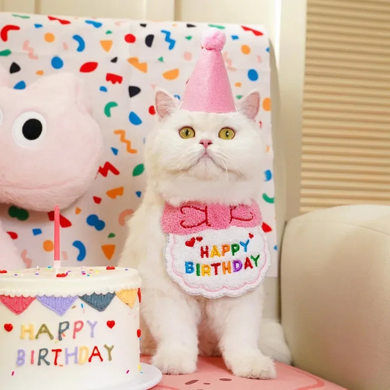 Adorable Dog Cat Puppy Birthday Hat & Bandana Set