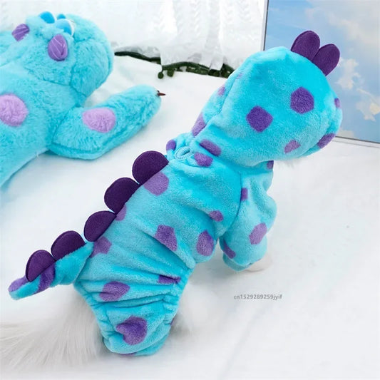 Cozy Dinosaur Hooded Coat for Small & Medium Pets – Autumn & Winter Warmth in Blue